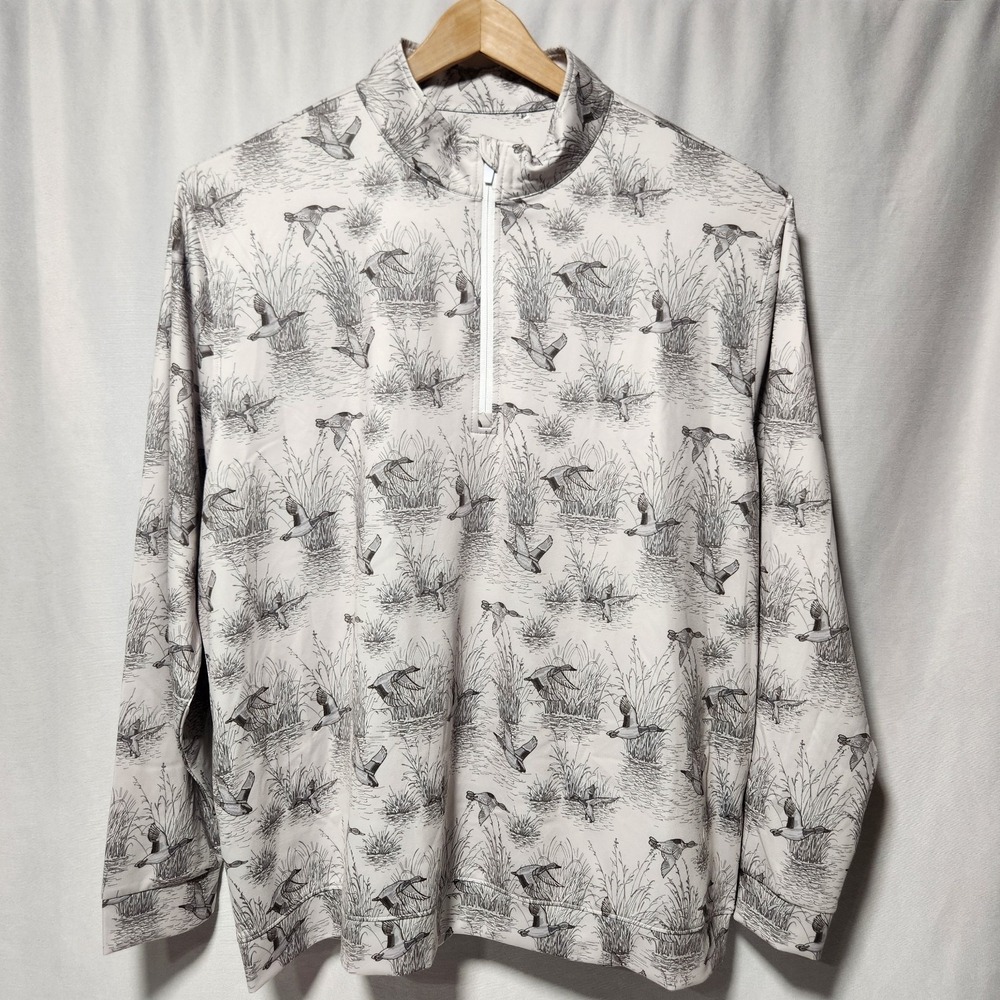 Mens WAGGLE Performance Golf 1/4 Zip 3XL Duck AOP waterfowl hunting Gray nature - Picture 3 of 7